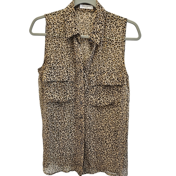 Equipment Femme Sheer Animal Print Button Front Blouse - Picture 1 of 5
